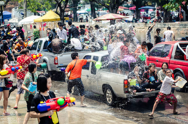 Locals celebrate Thai New Year by throwing water at one another, Songkran water festival, Chiang Mai, Thailand