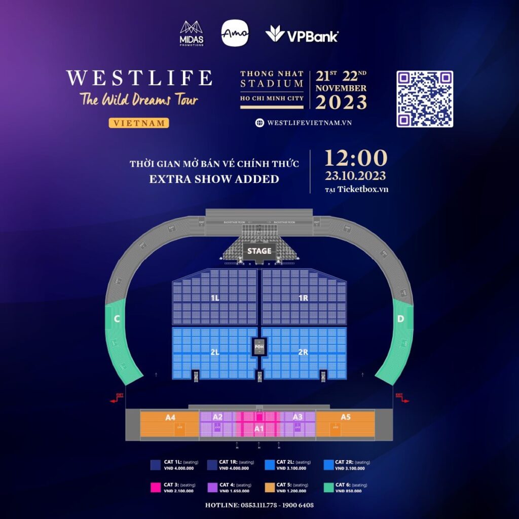 Sơ đồ giá vé concert Westlife Việt Nam