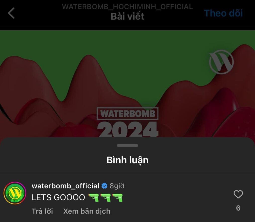 Trang chu cua WATERBOMB Han Quoc the hien su vui mung