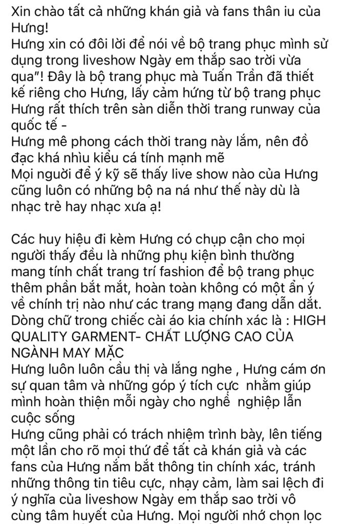 Dam Vinh Hung dang dong trang thai de giai thich ve huy hieu la