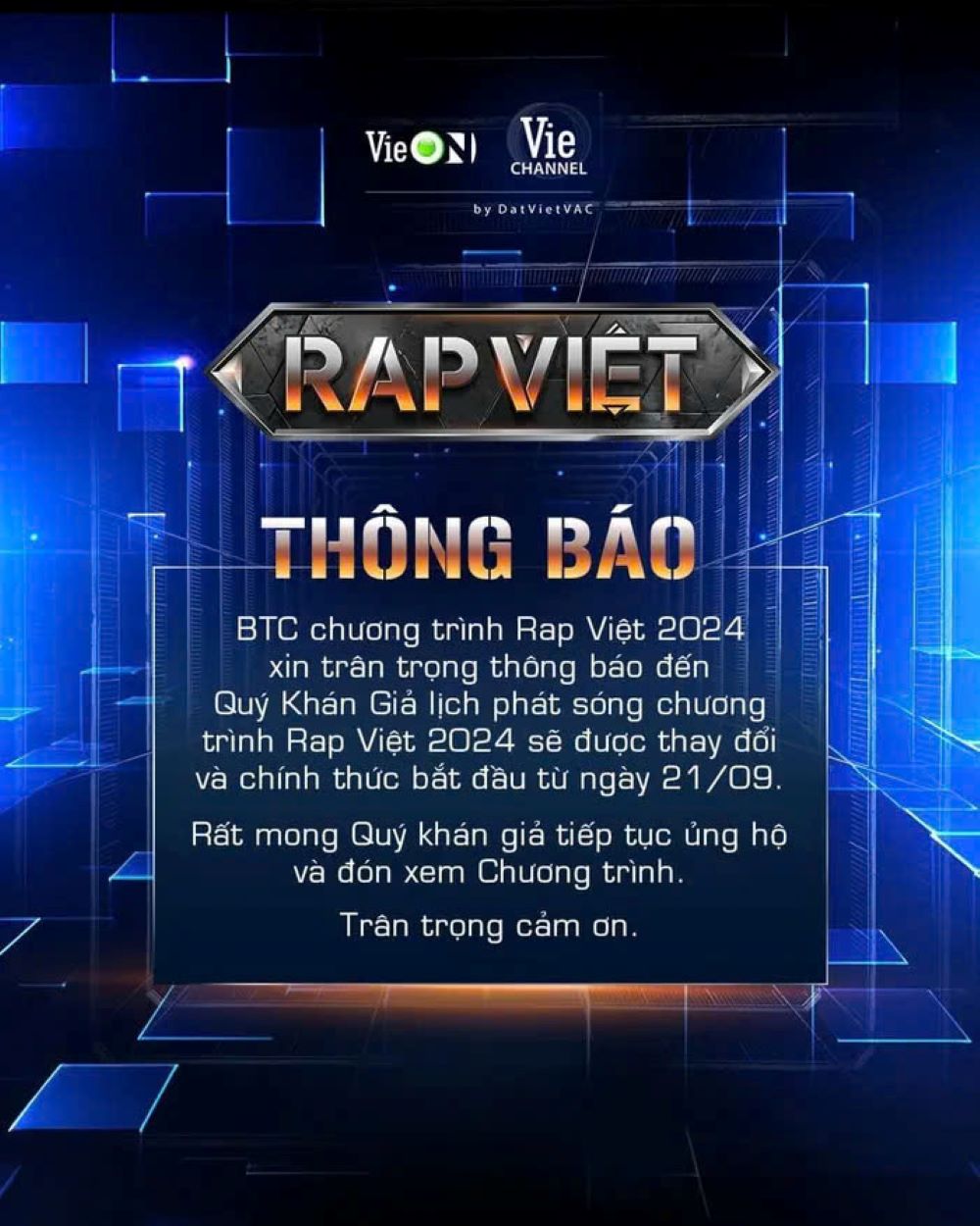 hoãn sóng rap việt 2024