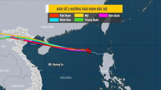 Cac mo hinh du bao bao quoc te deu cho rang bao so 3 di vao Vinh Bac Bo va vao dat lien mien Bac