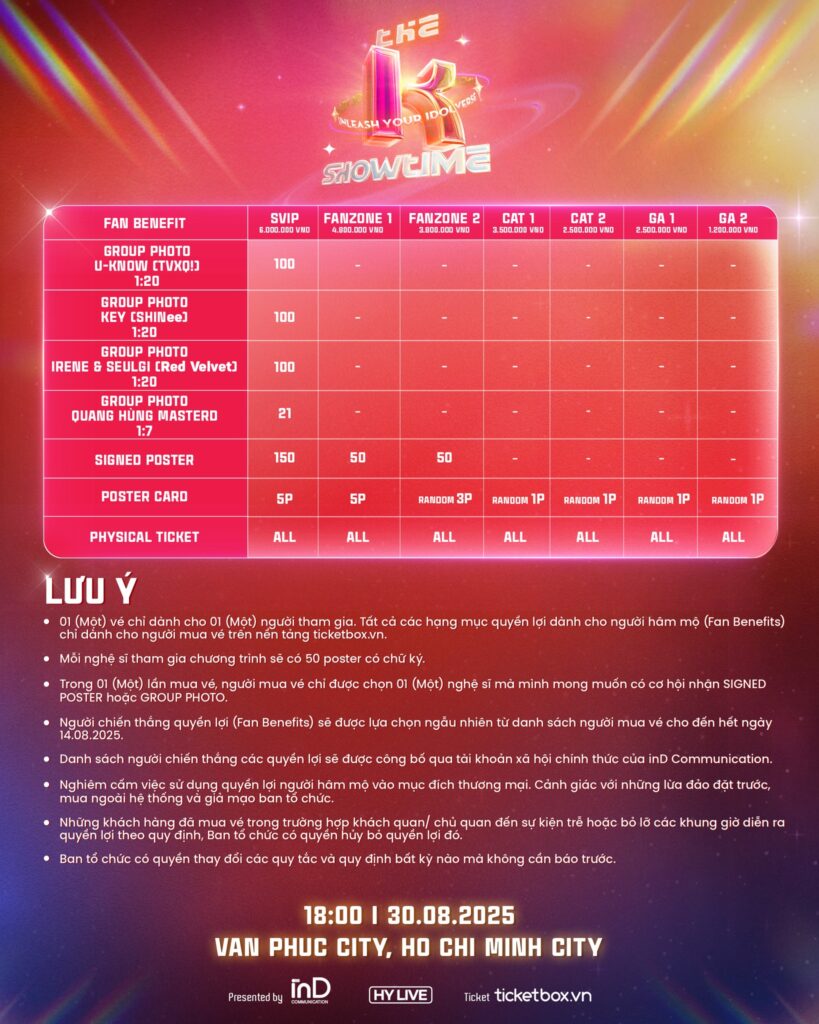 the k showtime công bố seatmap