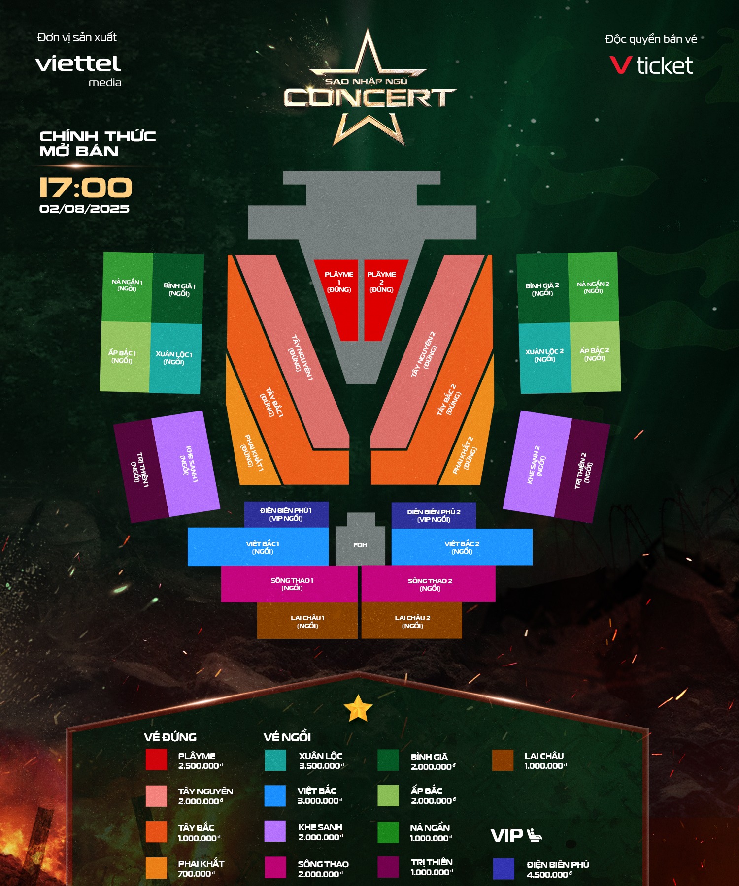 Giá vé concert Sao Nhập Ngũ hướng đến kỷ niệm 80 năm Quốc khánh 2/9