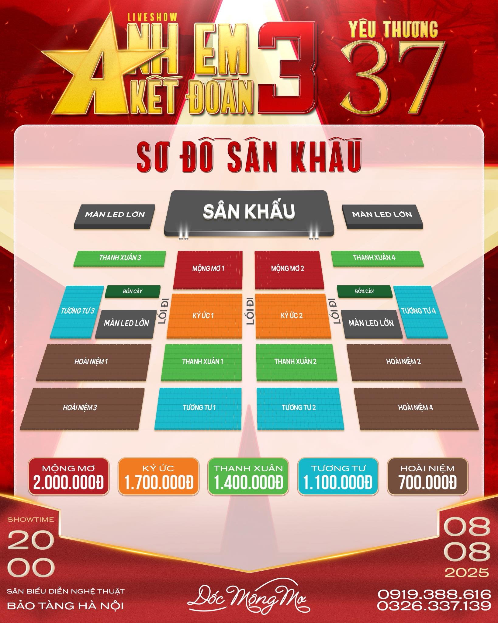 Sơ đồ, hạng vé, giá vé chính thức liveshow Anh Em Kết Đoàn 3