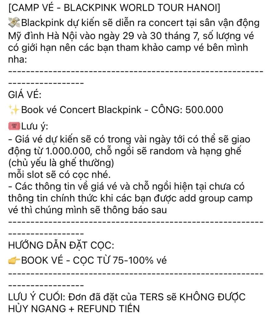 Bài đăng nhận camp vé concert Born Pink